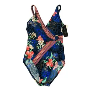 NWT AQUA‎ GREEN Women's Floral Wrap Front One Piece Swimsuit Size Small thumbnail 4