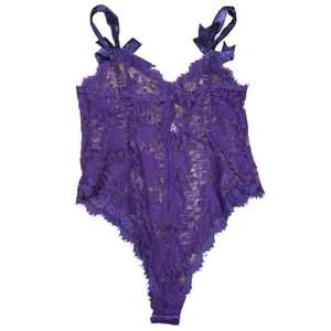 Vintage Victorias Secret Gold Label Purple Floral Lace Bodysuit Bows Size Large‎ thumbnail 5