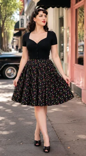 Trashy Diva Lucy Skirt Womens 10 Black Hourglass Bow Print Retro Pinup Mod 50s thumbnail 1