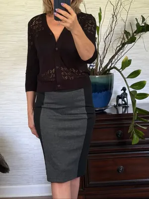 Black Lace Openwork Knit Cardigan 3/4 Sleeve Button Front Fitted Sweater thumbnail 6