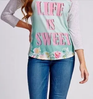 Guess Life Is Sweet 3/4 Sleeve Tshirt M thumbnail 1