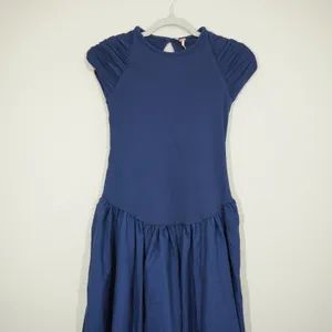 Free People XS Midi Dress Navy Blue Pleated Cap Sleeve Drop Waist Casual Daytime thumbnail 3
