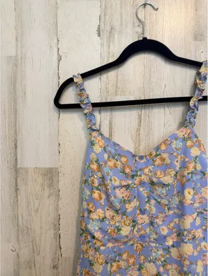 Women’s Large Blue Floral Smocked Midi Dress Cottagecore thumbnail 2