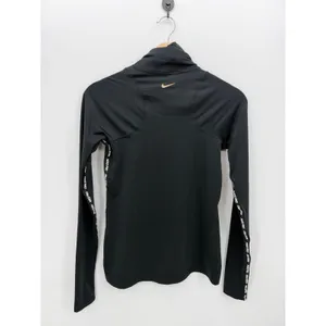 Nike Pro Dri-FIT Women Black Funnel Neck Long Sleeve Training Top S Gold Swoosh thumbnail 2