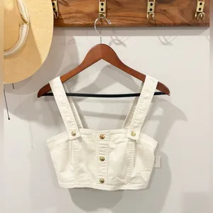 Michael Kors Women's Cream Cropped Button-Front Tank Top size‎ Small thumbnail 3