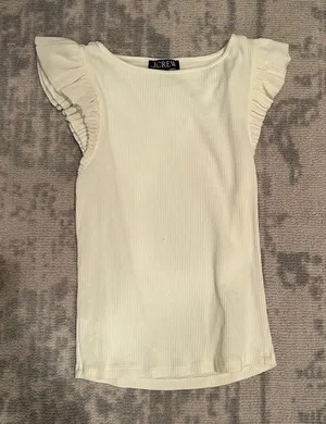 J. Crew Ivory Ruffle Sleeve Tee thumbnail 1