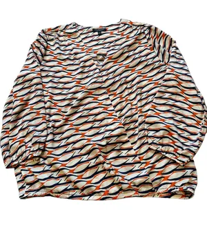 Liverpool orange / blue crossover blouse sz L thumbnail 1