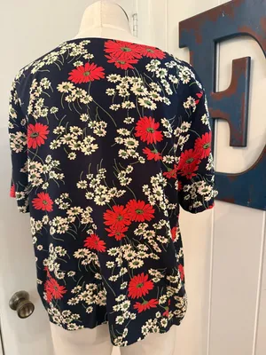 Madewell Navy Hillside Daisy V-Neck Tie-Front Top with Floral Print Sz M thumbnail 3