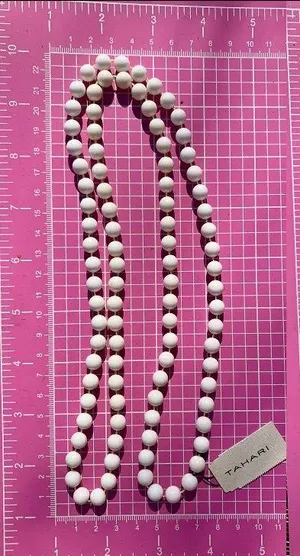 Tahari Beaded Necklace set in White and Tan/peach 36” freestyle thumbnail 1