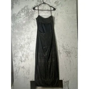 Vintage Y2K Black Shimmer Maxi Dress Spaghetti Strap Bodycon Evening Goth Glam thumbnail 3