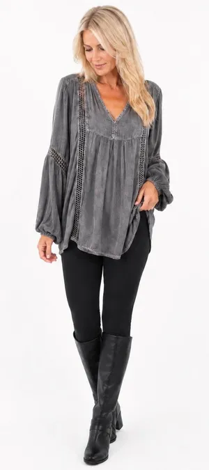 Botique Gray Classic Elegance Tunic Size L thumbnail 1