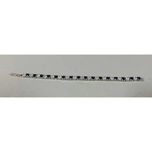 Silver Blue Sapphire Diamond Round Gemstone Tennis Bracelet Jewelry 💙 thumbnail 4