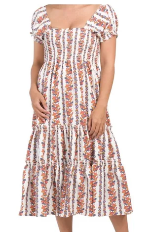 Tuckernuck OPT Daphne Vine Orange Smocked MIDI Dress thumbnail 1