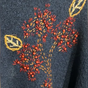 Vtg Alfred dunner Womens Navy Blue Autumn Sunflower Pullover Sweater cotton M thumbnail 3