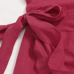 Red Tied Open Back Ruffle Trim Wrap Front Cami Dress L thumbnail 5