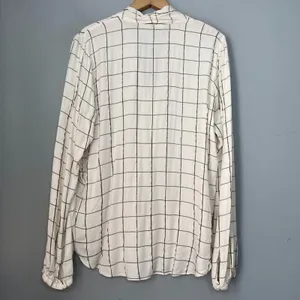 Michael Kors Shirt Size XL Ivory Windowpane Plaid White Metallic Gold Popover thumbnail 4