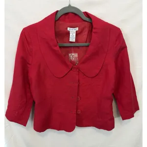 Red Cropped Linen Blazer Vintage JG Hook Jacket‎ Peter Pan Collar Retro NWT 8 thumbnail 1