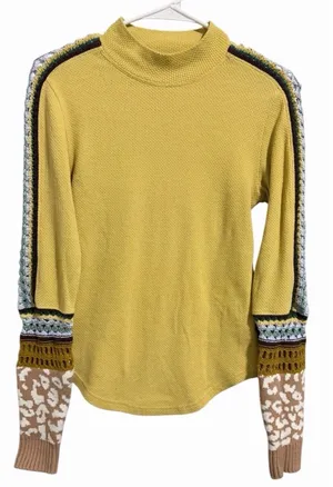 Free‎ People Switch It Up Thermal Top Yellow Women's Size Medium thumbnail 1