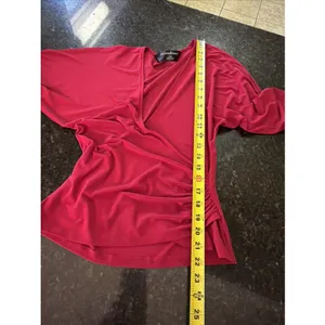 Norma Kamali Red Surplice Blouse Sz Sm Red Top Shirt Ruched Workwear thumbnail 7