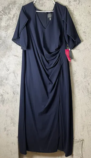 Adrianna‎ Papell Pearl Trim Knit Crepe Gown 20W Midnight Navy Formal New thumbnail 1