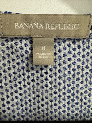 Banana Republic Peplum Top Blue White Geometric Notch Neck Sleeveless Size 8 thumbnail 7