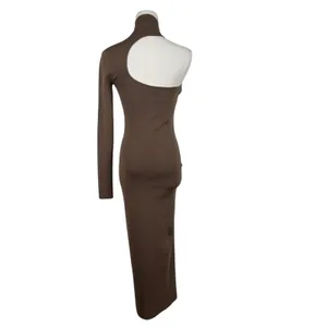 Zara Mink Brown Bandage Knit Asymmetrical Bodycon Midi Dress One Shoulder SMALL thumbnail 4