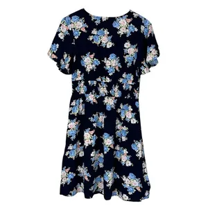 Loft Floral Knee‎ Length Dress Womens 4 Blue Viscose Dainty Romantic Boho Garden thumbnail 4