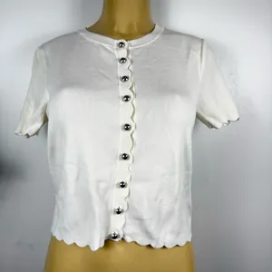 NWOT H&M Short Sleeve Sweater Top Sz S Scalloped Button Front Shirt thumbnail 1