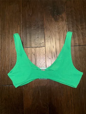 Aerie Green Textured Bralette Swim Top Large thumbnail 3