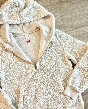 No Boundaries Cream Hooded Quarter Zip Fuzzy Sherpa Sweater Hoodie Size Medium thumbnail 5