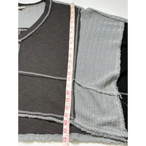 POL Patchwork Thermal Top Small Oversized Cropped Raw Hem Colorblock Boho thumbnail 8