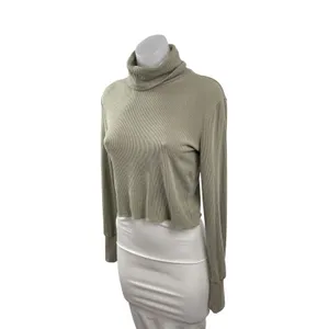 Aritzia Wilfred Free Women's Green Ribbed Long Sleeve Slim Crop Sweater Top XS thumbnail 2