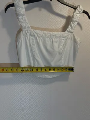 NWOT Free People Cream Elastic-Waist Cotton Ruffle Top thumbnail 7