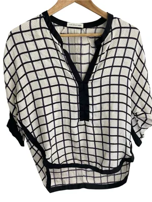 Isabel Marant Black and White Grid Print V-Neck Silk Blouse Size 38 US Size 6 thumbnail 1