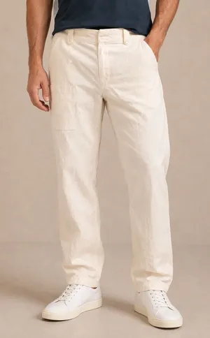 Armani Exchange Women Pants 34 Regular Ivory Linen Blend Cargo Straight Leg thumbnail 1