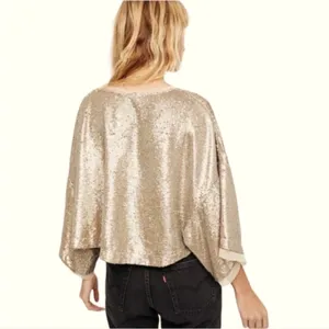 Free People Champagne Dreams Mini Sequin Dolman Sleeve Top XS thumbnail 2