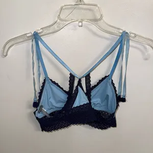 NWOT Aerie Blue Scalloped Trim Double Shoulder-Tie Straps w/ Tassels Bralette XS thumbnail 2