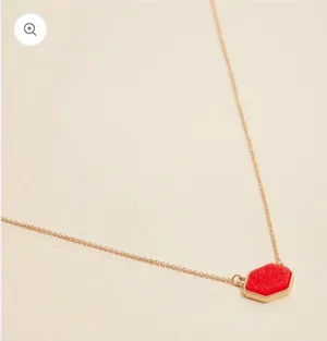 Hexagon Druzy Stone Charm Short Necklace-Red thumbnail 1