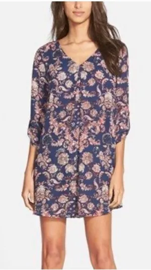 Womens Anthropologie Lush Floral Print V Neckline 3/4 Sleeve Spring Dress - SZ M thumbnail 1
