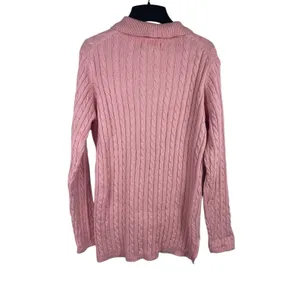 VTG Denim & Co Womens Small Pink Cable Knit Collared Button Up Cardigan Sweater thumbnail 4