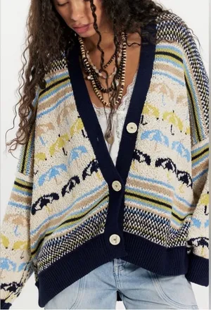 Free People We The Free Umbrella Day Cardigan in Ivory Combo NWT thumbnail 1