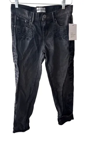 NWT One Teaspoon Sz 26 Lola Baggies Black Van Floral Embroidered Boyfriend Jeans thumbnail 1