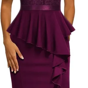 Missmay‎ Purple Lace Peplum Maxi Dress V-Neck Cap Sleeve Formal Gown XXL NWT thumbnail 5