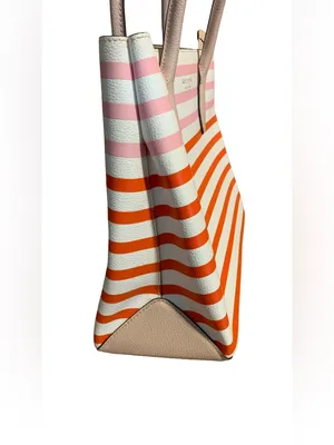 Kate Spade "Patrice" Tropical White, Red, Orange & Pink Tote Bag W/Tan Accents thumbnail 4