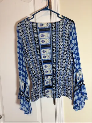Free People Rosalie Wrap top Indigo combo.Size S thumbnail 9