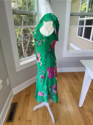 Roz & Ali Emerald Green Floral Asymmetrical One Shoulder Dress Size 6 thumbnail 2