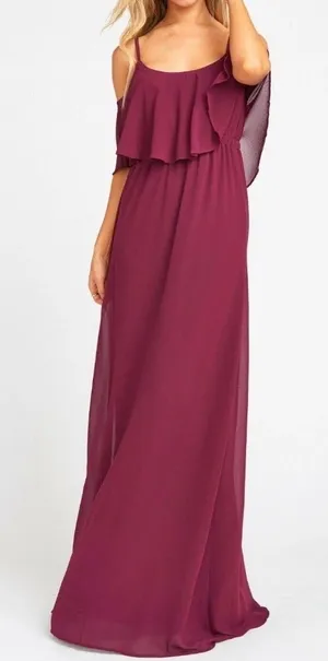 Show Me Your MuMu Caitlin Ruffle Maxi Dress S Merlot Chiffon flowy wedding event thumbnail 1