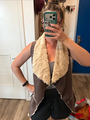 Anthropologie Brigitte Bailey faux suede fur shearling vest brown beige small NWOT thumbnail 9