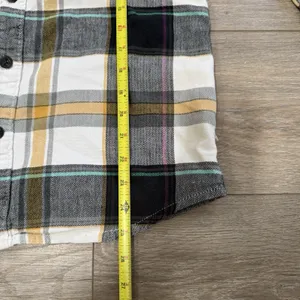 Y2k skater Kirra Women Plaid Flannel Button Down Shirt Gray Yellow Cotton Size M thumbnail 4