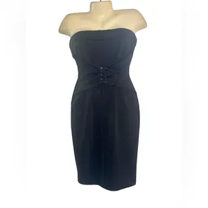 Forever 21 Strapless Black Lace-Up Waist Midi Dress thumbnail 2